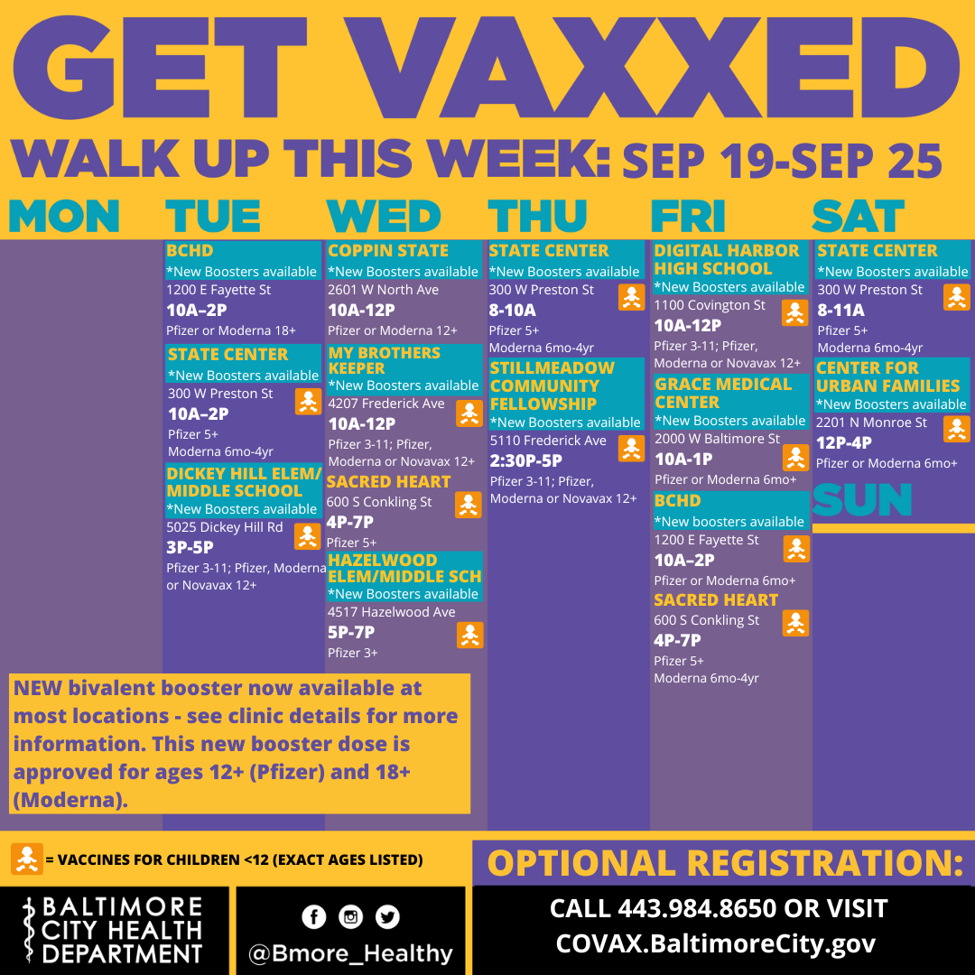 Week of September 19th-25th mobile vaccination clinic schedule in English